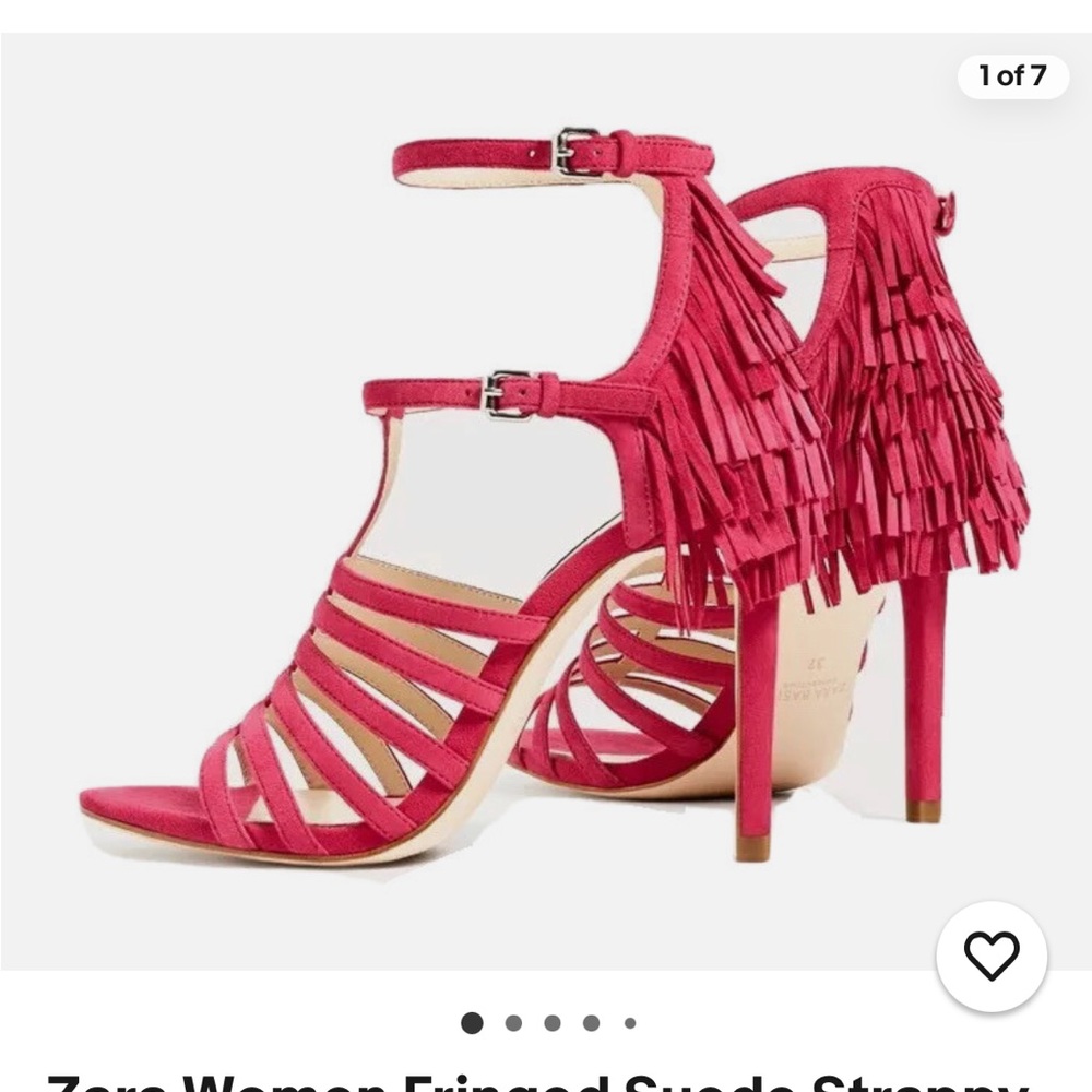 Zara Women's Pink Fringed Suede Strappy Heels
